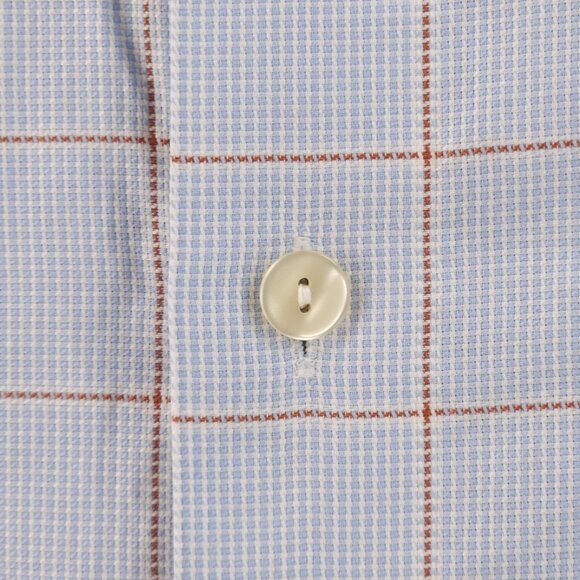 Eton Blue Orange Check 18 Button Up Convertible Cuff Pocket Long Sleeve Shirt - Picture 6 of 16